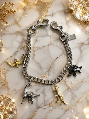 Custom Made Silver Dinosaur Charm Bag Chain Mixed Metal
